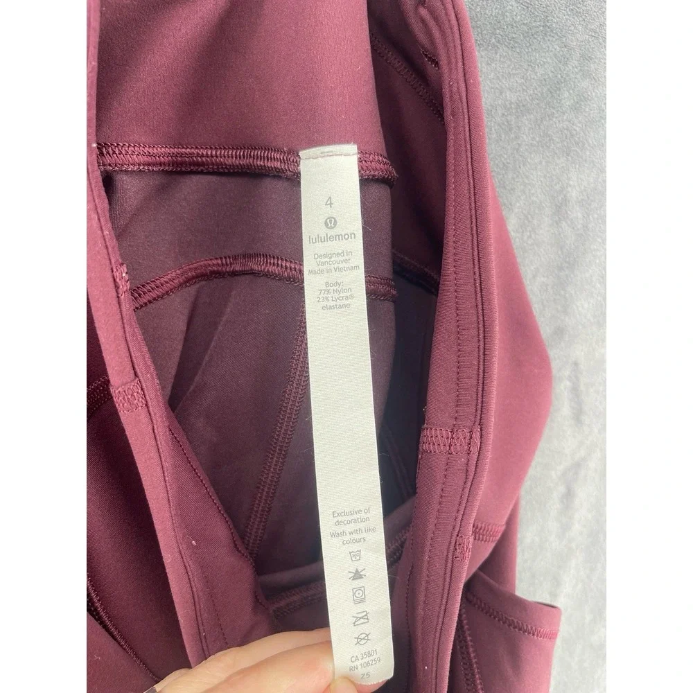 Lululemon Women's Size 4 Burgundy High‎ Rise Pocket Leggings Yoga Pants